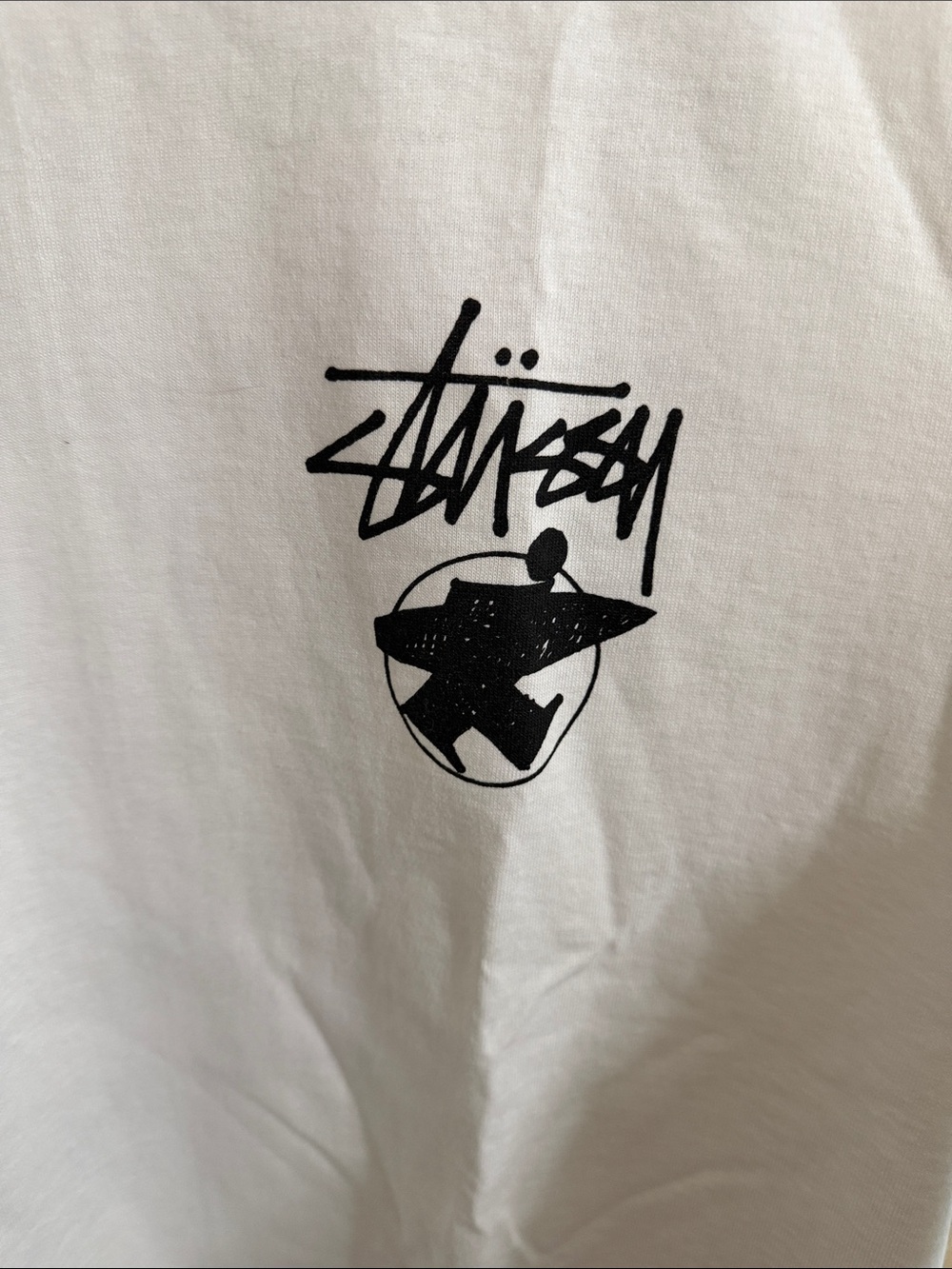 Stussy White T-Shirt with Black Logo Pocket Graphic - Picture 2 of 4